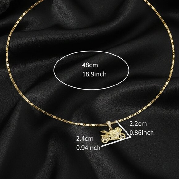 Men's Gold CZ Diamante Motorcycle Necklace 18" Chain Biker NWOT - Picture 5 of 8